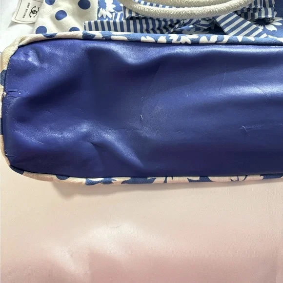 Ciro Citterio Canvas Tote Bag Blue/White w 22" Rope Handle Bows Sides and Front - Picture 12 of 12